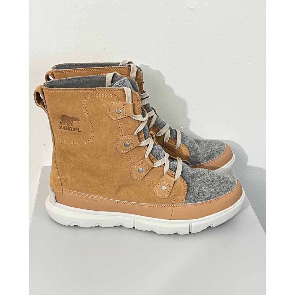 Sorel Explorer II Joan Boots Women 11 Tan Grey Waterproof Suede Faux Fur NL5069‎
